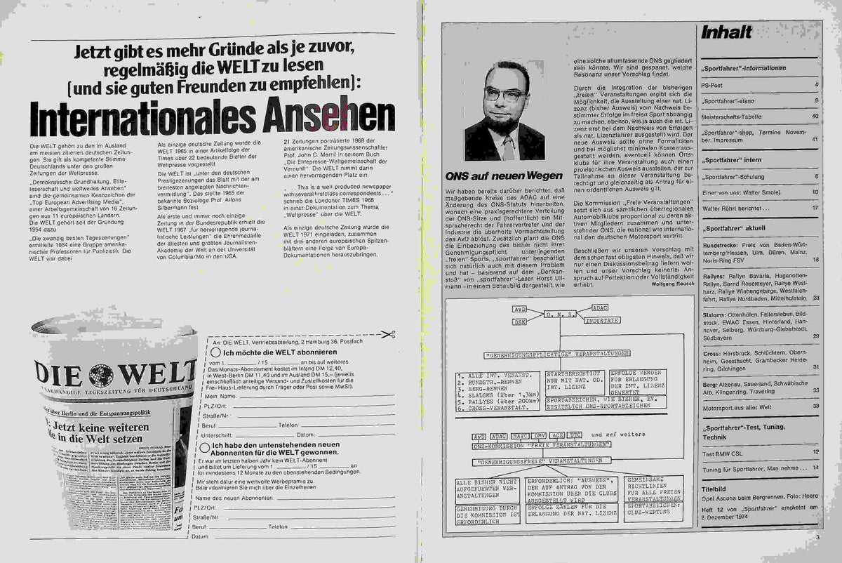 Inhaltsverzeichnis Sport Fahrer 11/1974