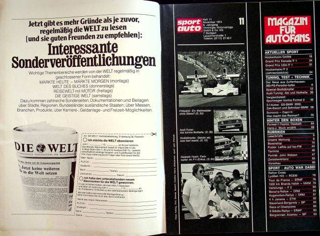 Inhaltsverzeichnis Sport Auto 11/1974