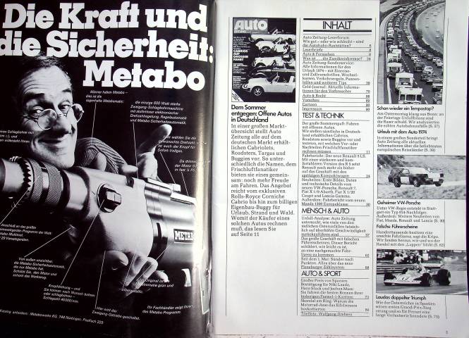 Inhaltsverzeichnis Autozeitung 11/1974