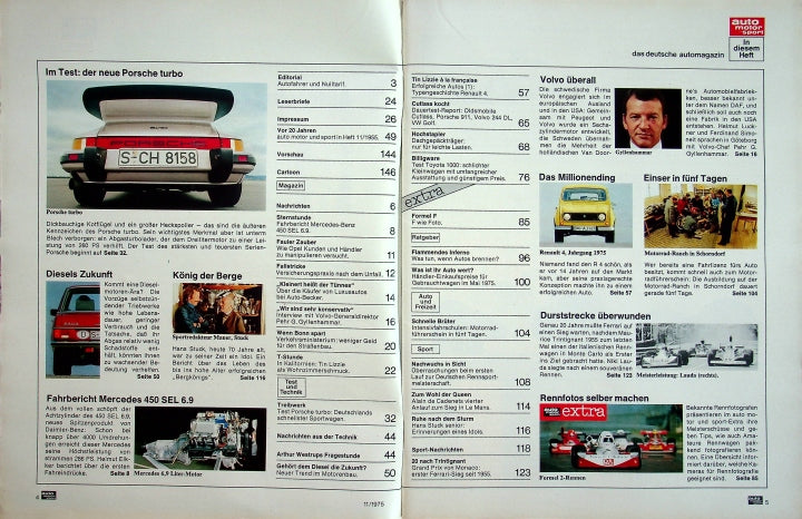 Inhaltsverzeichnis Auto Motor und Sport 11/1975