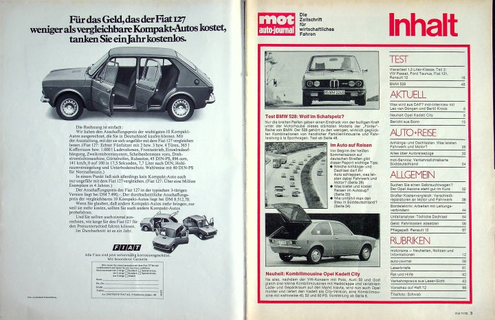 Inhaltsverzeichnis MOT 11/1975