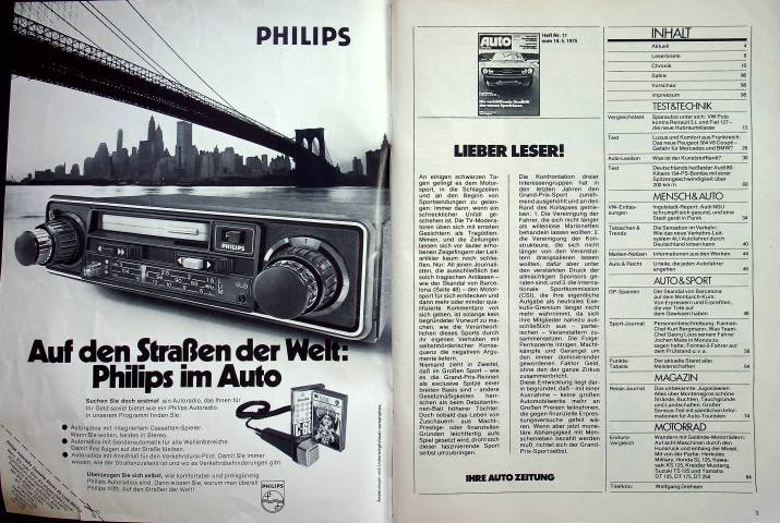 Inhaltsverzeichnis Autozeitung 11/1975