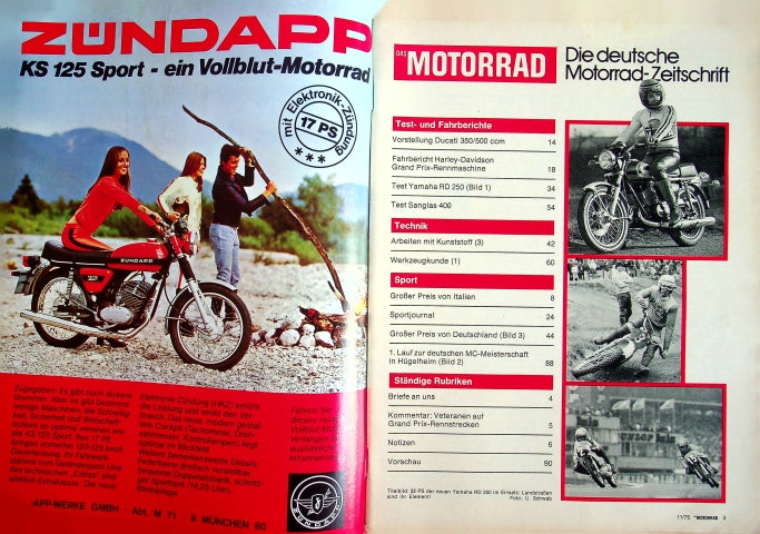 Inhaltsverzeichnis Motorrad 11/1975