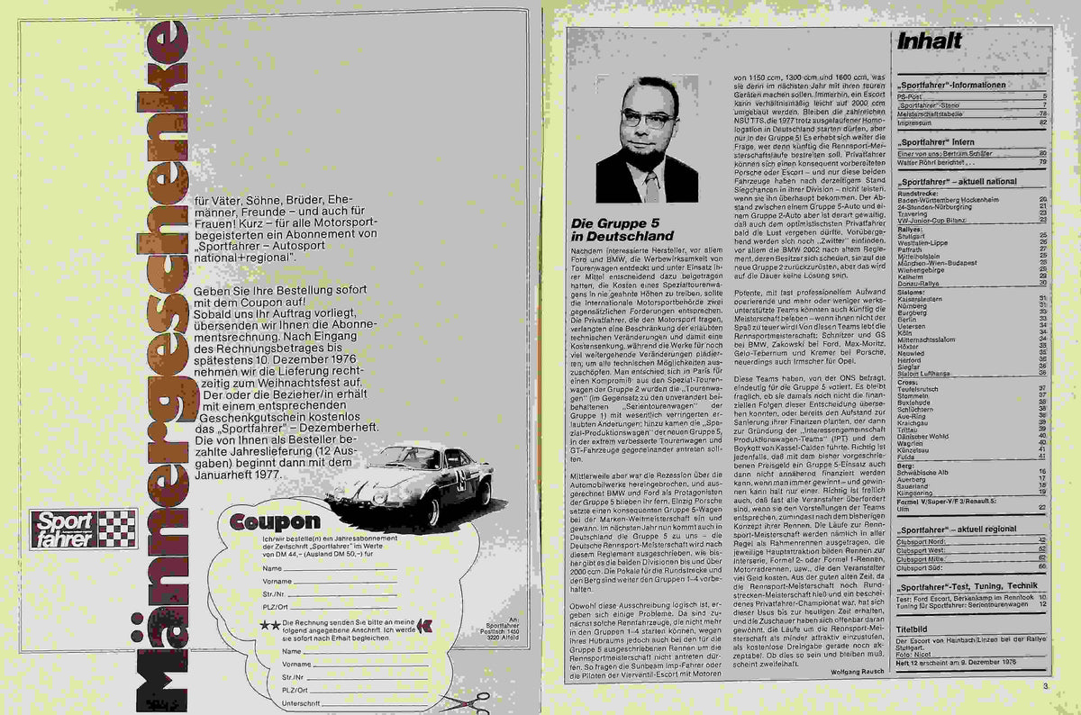 Inhaltsverzeichnis Sport Fahrer 11/1976