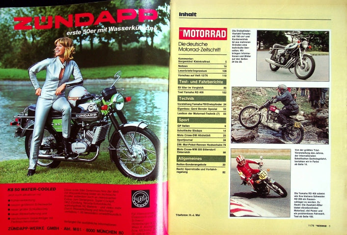 Inhaltsverzeichnis Motorrad 11/1976