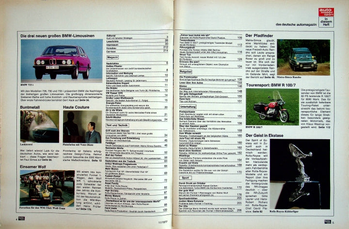 Inhaltsverzeichnis Auto Motor und Sport 11/1977