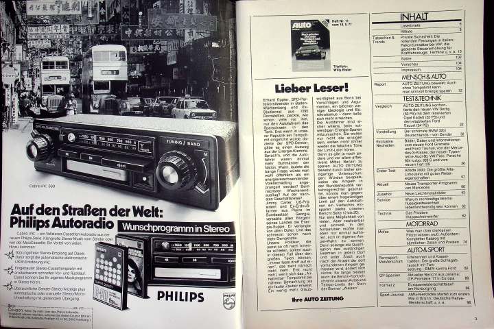 Inhaltsverzeichnis Autozeitung 11/1977