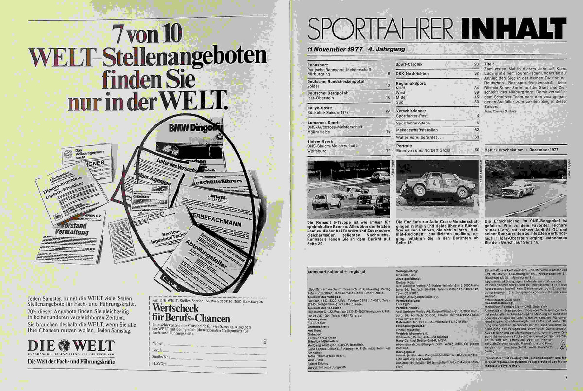 Inhaltsverzeichnis Sport Fahrer 11/1977