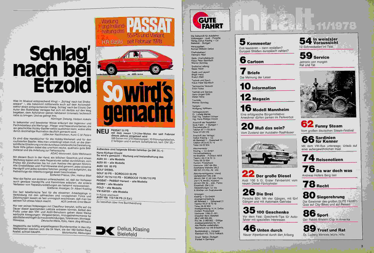 Inhaltsverzeichnis Gute Fahrt 11/1978