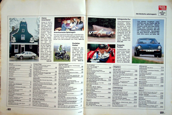 Inhaltsverzeichnis Auto Motor und Sport 11/1979
