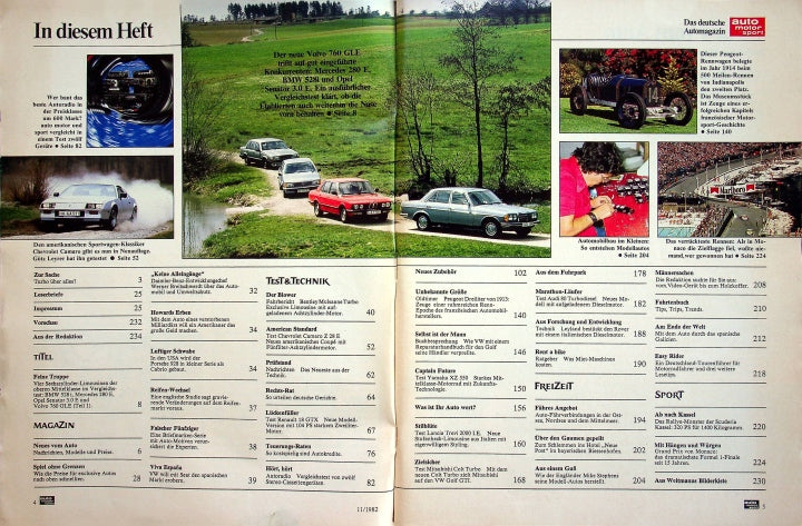 Inhaltsverzeichnis Auto Motor und Sport 11/1982