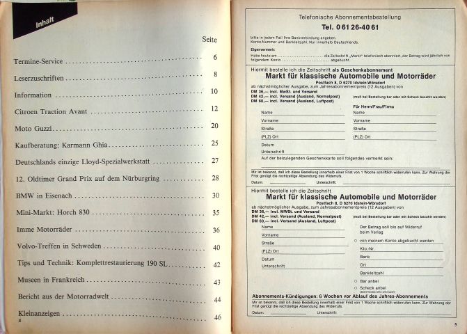 Inhaltsverzeichnis Oldtimer Markt 11/1984