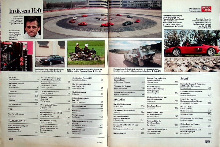 Inhaltsverzeichnis Auto Motor und Sport 11/1985