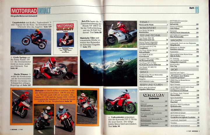Inhaltsverzeichnis Motorrad 11/1985