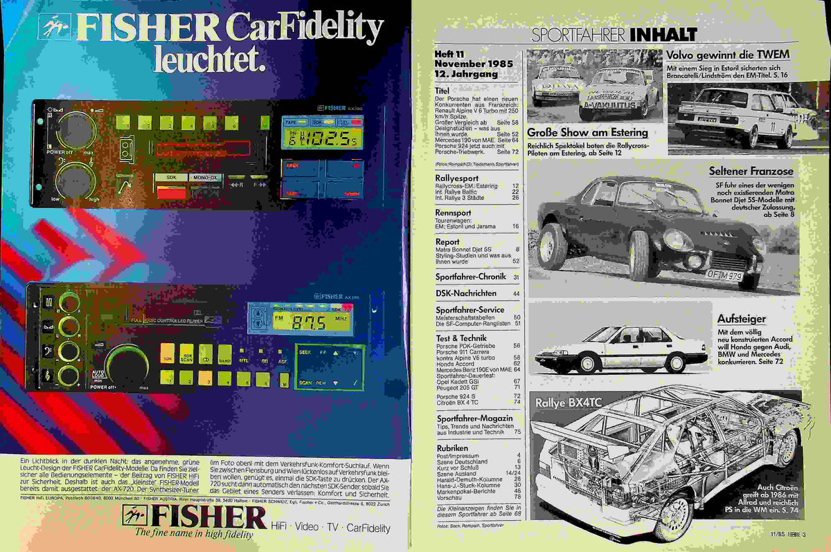 Inhaltsverzeichnis Sport Fahrer 11/1985