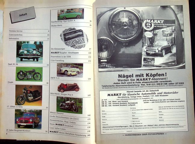 Inhaltsverzeichnis Oldtimer Markt 11/1986