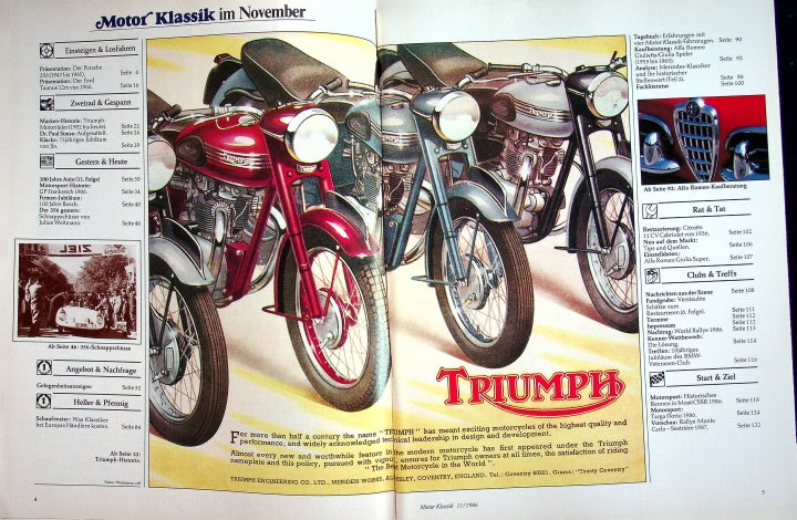 Inhaltsverzeichnis Motor Klassik 11/1986