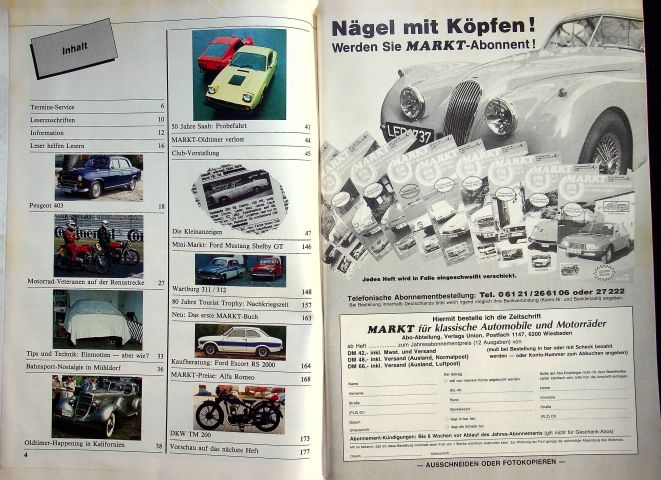 Inhaltsverzeichnis Oldtimer Markt 11/1987