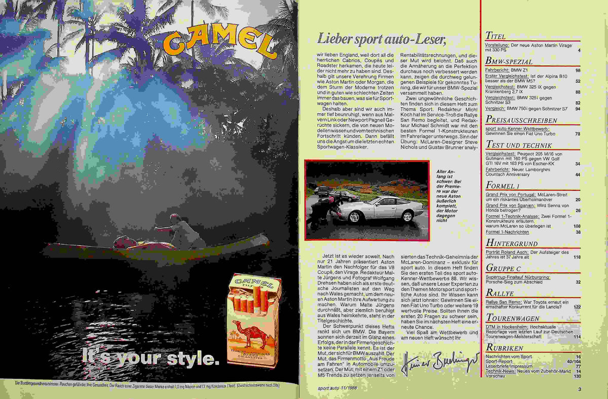 Inhaltsverzeichnis Sport Auto 11/1988