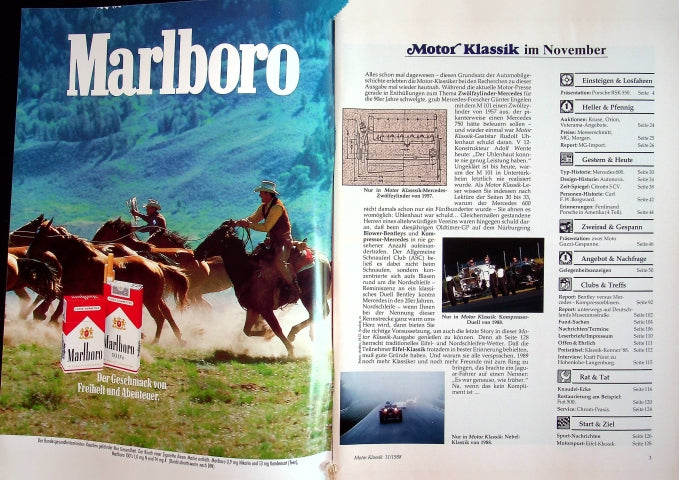 Inhaltsverzeichnis Motor Klassik 11/1988