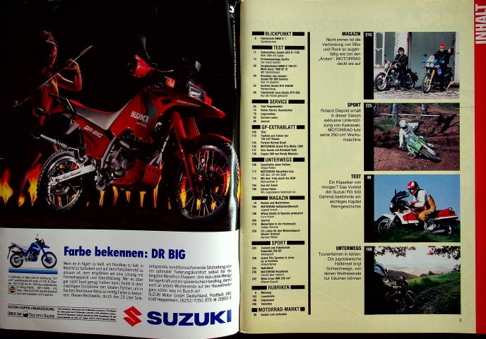 Inhaltsverzeichnis Motorrad 11/1989