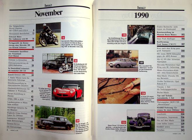 Inhaltsverzeichnis Oldtimer Markt 11/1990