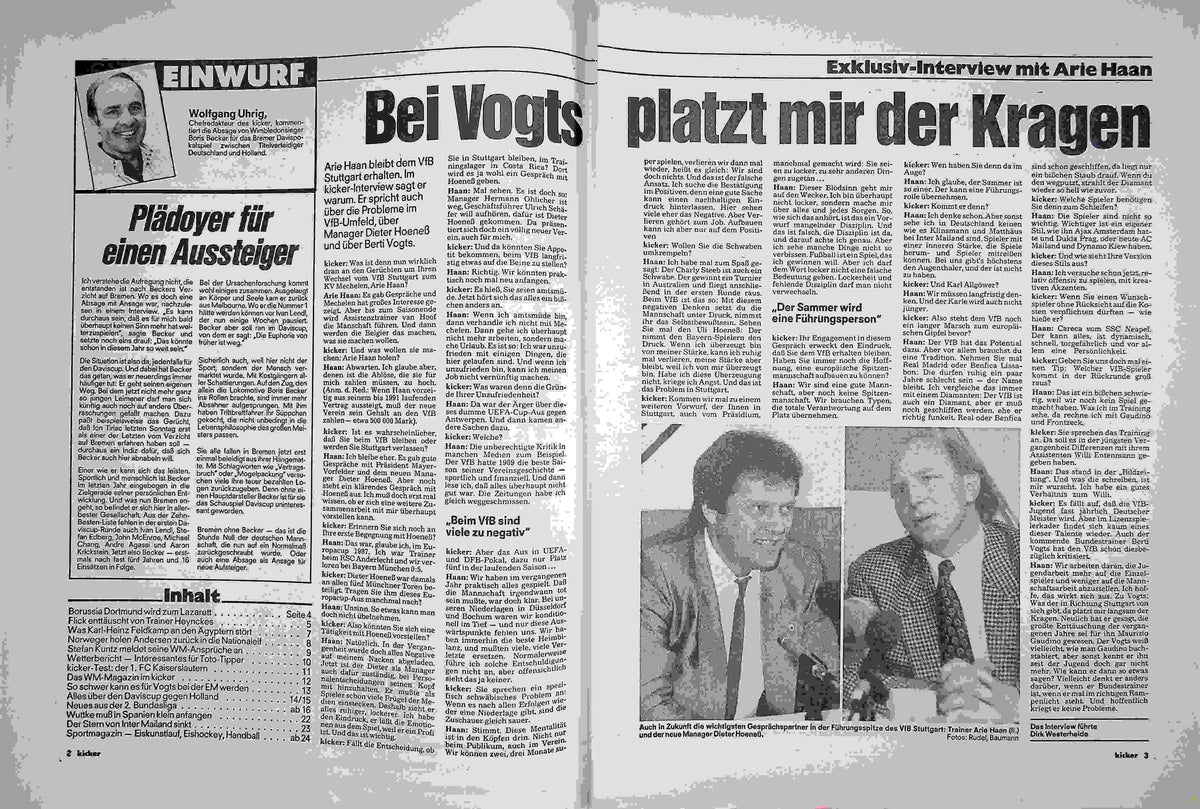 Inhaltsverzeichnis Kicker 11/1990