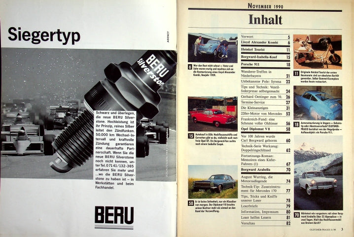 Inhaltsverzeichnis Oldtimer Praxis 11/1990