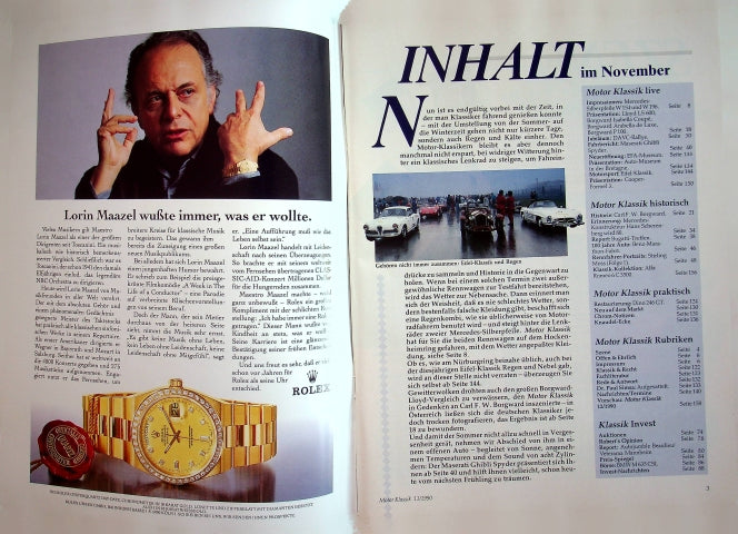 Inhaltsverzeichnis Motor Klassik 11/1990