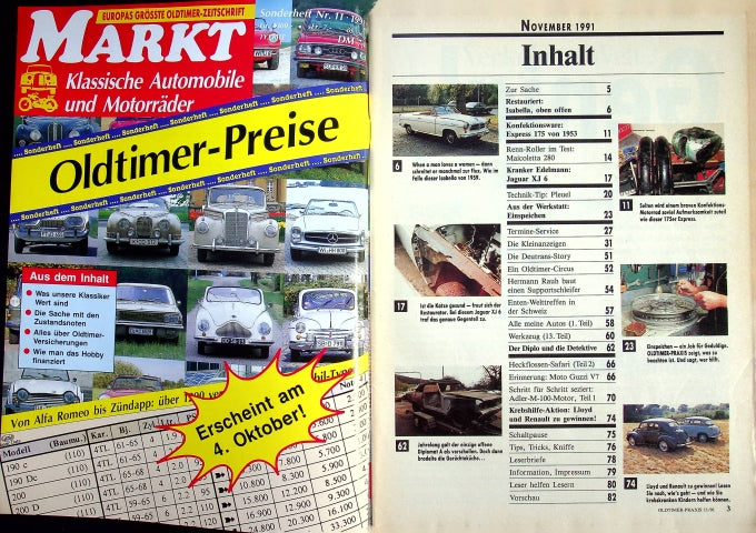 Inhaltsverzeichnis Oldtimer Praxis 11/1991