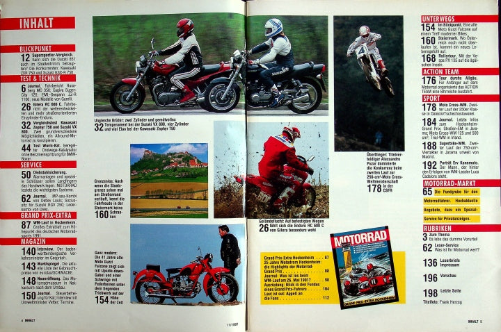 Inhaltsverzeichnis Motorrad 11/1991