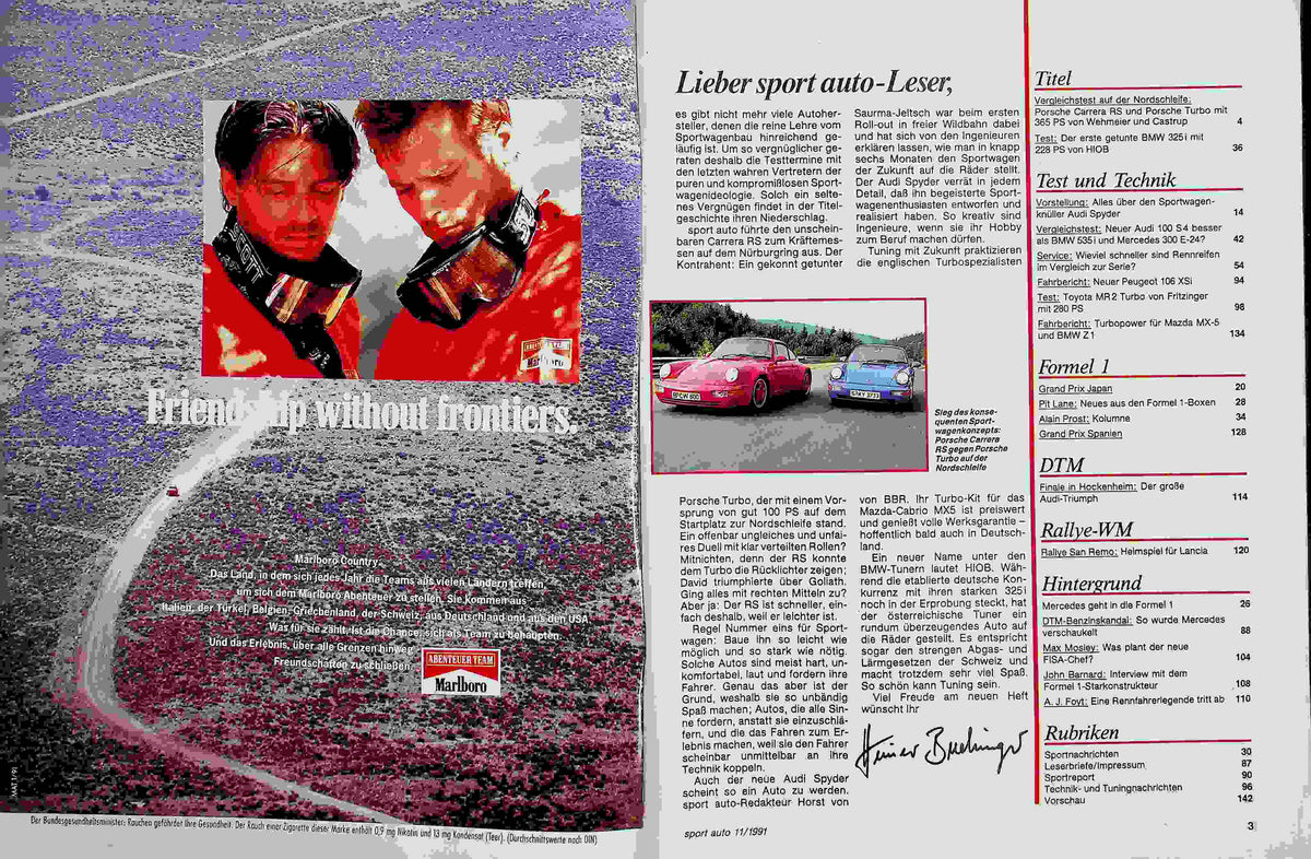 Inhaltsverzeichnis Sport Auto 11/1991