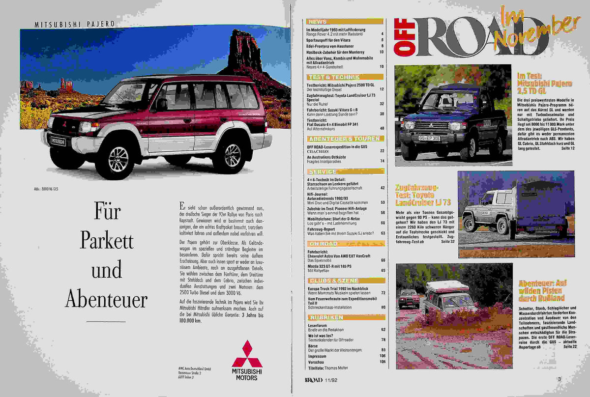 Inhaltsverzeichnis Offroad 11/1992