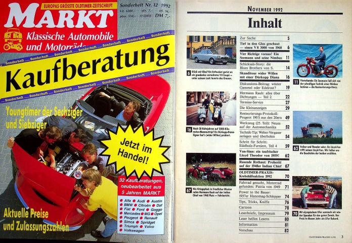 Inhaltsverzeichnis Oldtimer Praxis 11/1992