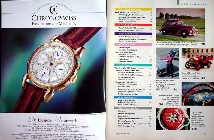 Inhaltsverzeichnis Motor Klassik 11/1992