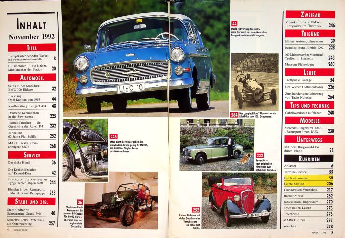 Inhaltsverzeichnis Oldtimer Markt 11/1992