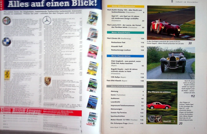 Inhaltsverzeichnis Motor Klassik 11/1993