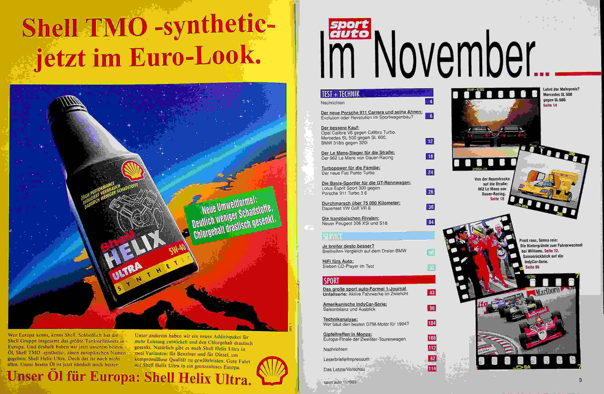 Inhaltsverzeichnis Sport Auto 11/1993