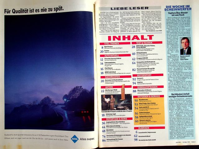 Inhaltsverzeichnis Auto Bild 11/1994