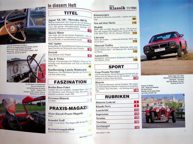 Inhaltsverzeichnis Motor Klassik 11/1994