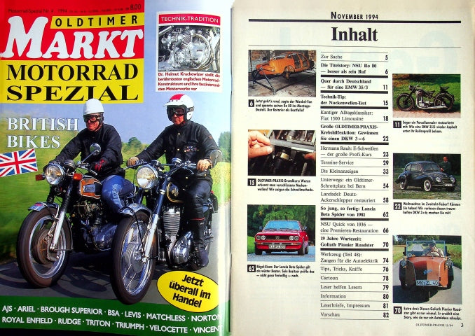 Inhaltsverzeichnis Oldtimer Praxis 11/1994