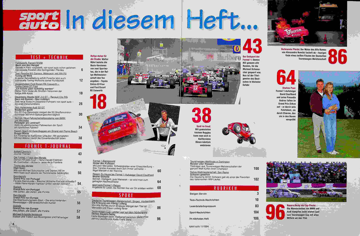 Inhaltsverzeichnis Sport Auto 11/1994