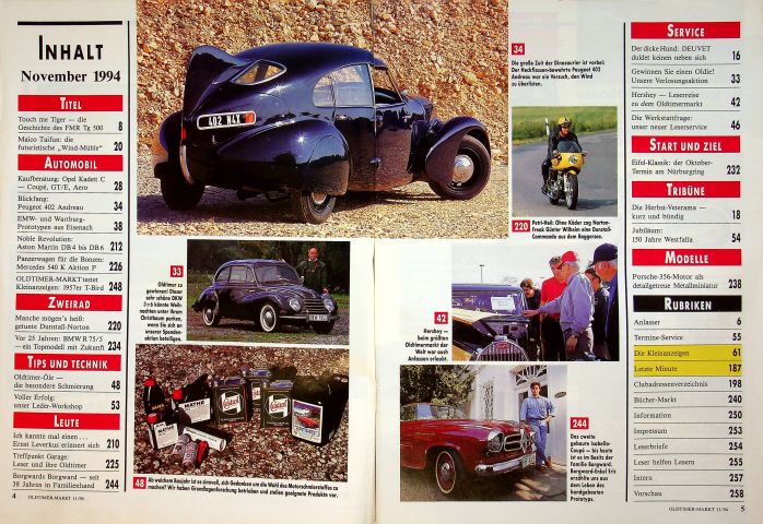 Inhaltsverzeichnis Oldtimer Markt 11/1994