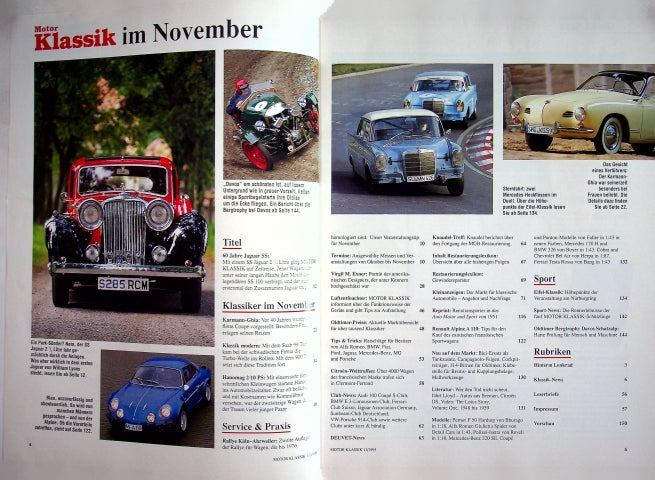 Inhaltsverzeichnis Motor Klassik 11/1995