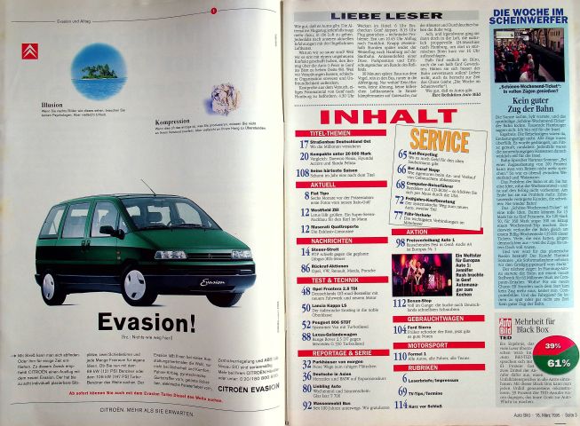 Inhaltsverzeichnis Auto Bild 11/1995