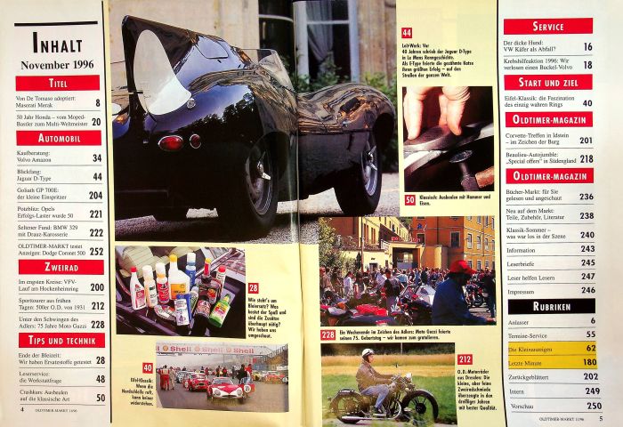 Inhaltsverzeichnis Oldtimer Markt 11/1996