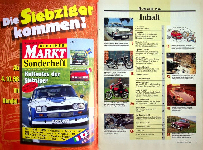 Inhaltsverzeichnis Oldtimer Praxis 11/1996