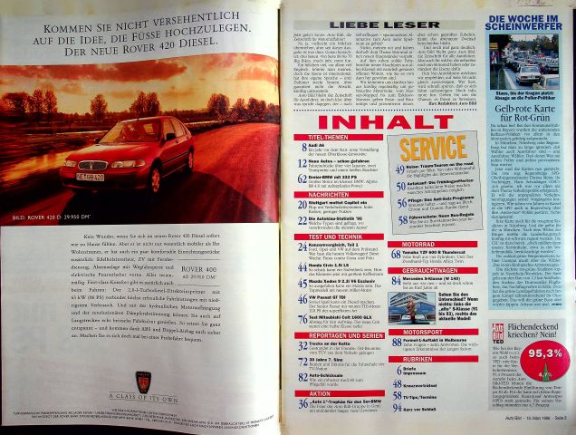 Inhaltsverzeichnis Auto Bild 11/1996
