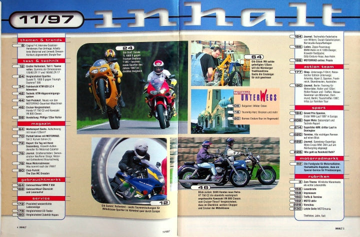 Inhaltsverzeichnis Motorrad 11/1997