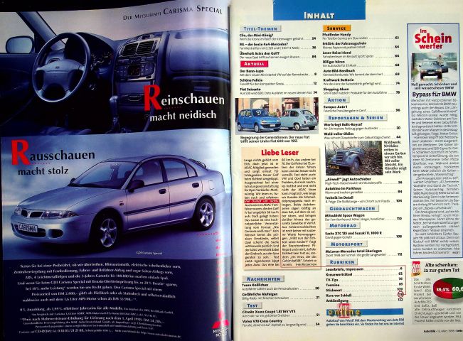 Inhaltsverzeichnis Auto Bild 11/1998